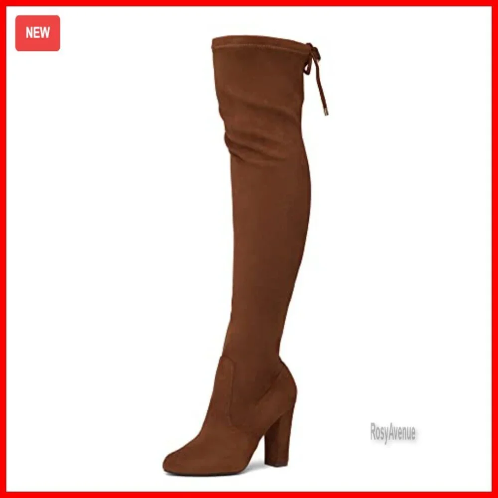 Women's Over the Knee Thigh High Boots Chunky Block Heels Stretch Vegan Suede